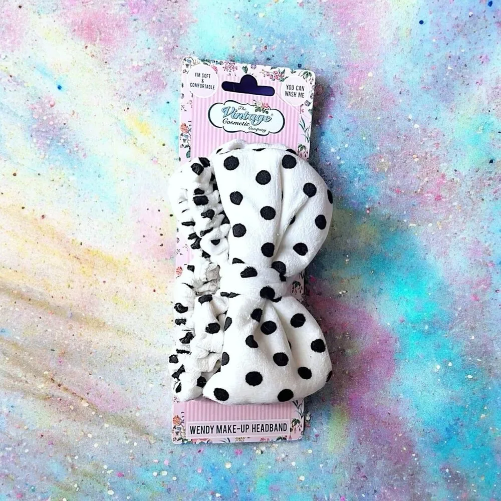 THE VINTAGE COSMETIC COMPANY Black Polka Dot Headband New With Tags